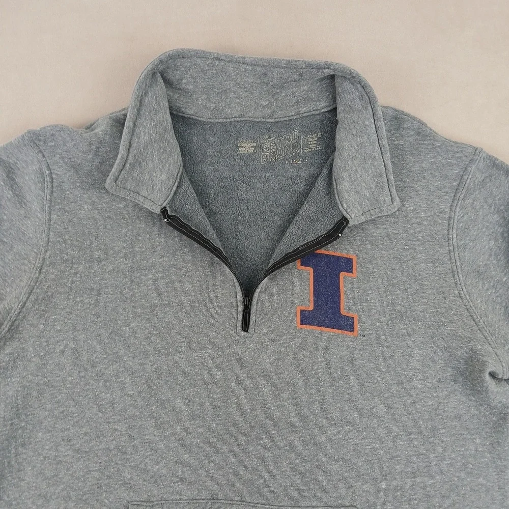 Retro Illinois Fighting Illini Large Mens Sweatshirt Fleece *Fits A Small‎ 21x25